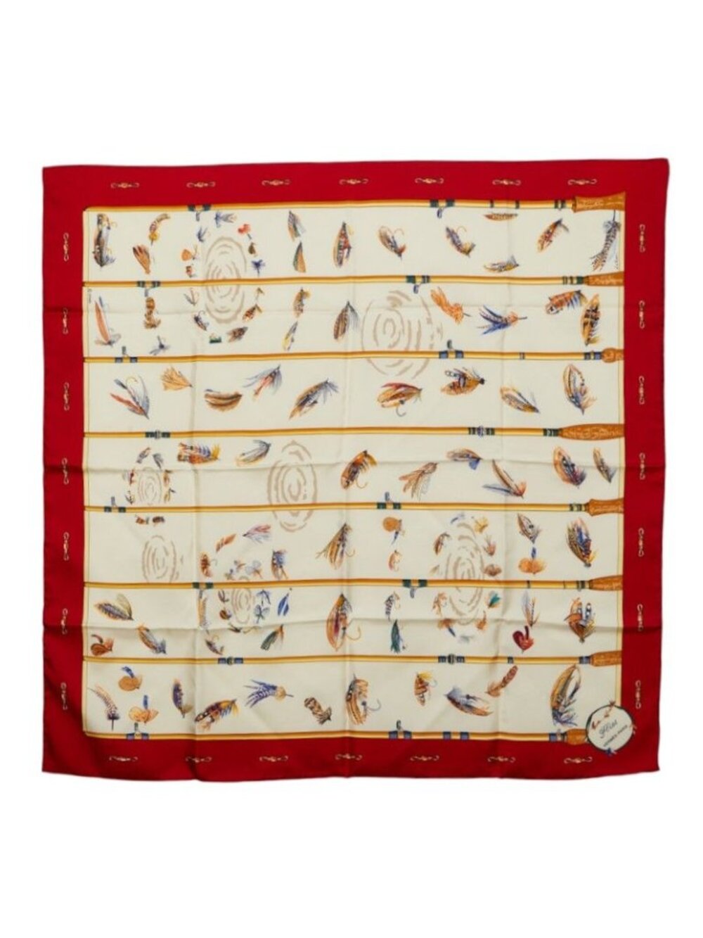 Hermes Carre 90 Flies Fly Fishing Scarf Large White Multicolor